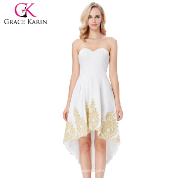 Grace Karin Strapless Sweetheart High-Low Appliqued Flannelette Vestido branco Homecoming GK000136-2